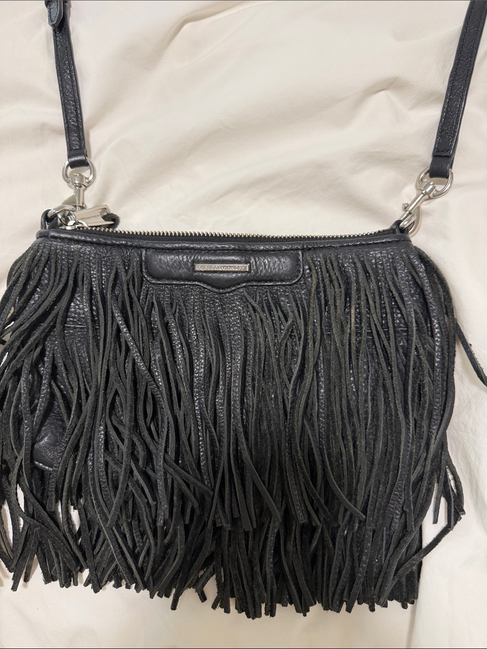 Rebecca Minkoff Black Leather Fringe Crossbody Bag